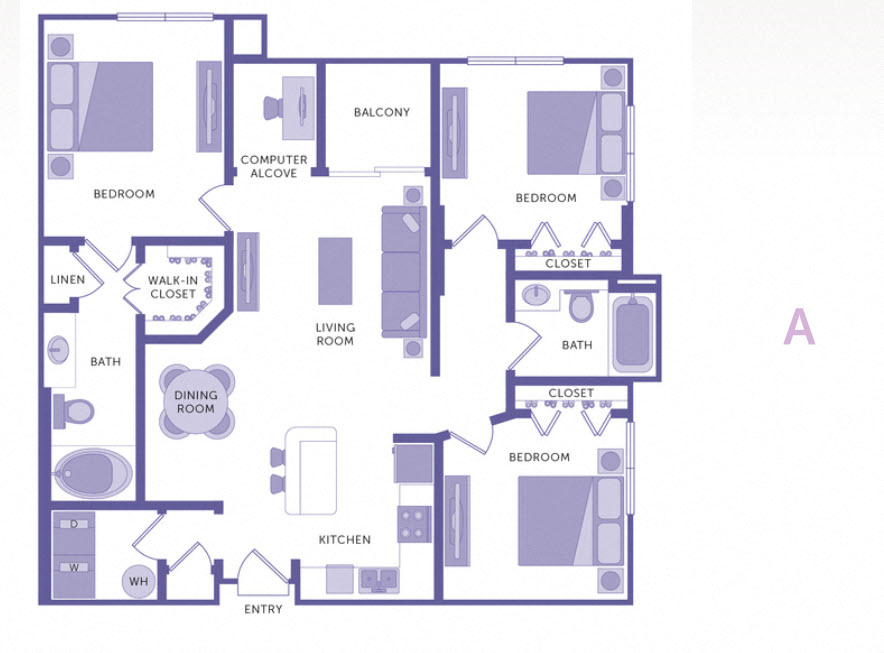 Floor plan for 3 beds, 2 baths, 1181 sqft